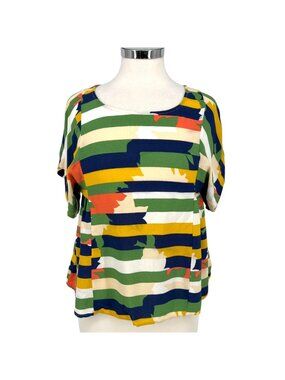 Maeve Anthropologie Milla Striped Multicolor Short Sleeve Blouse Size Small